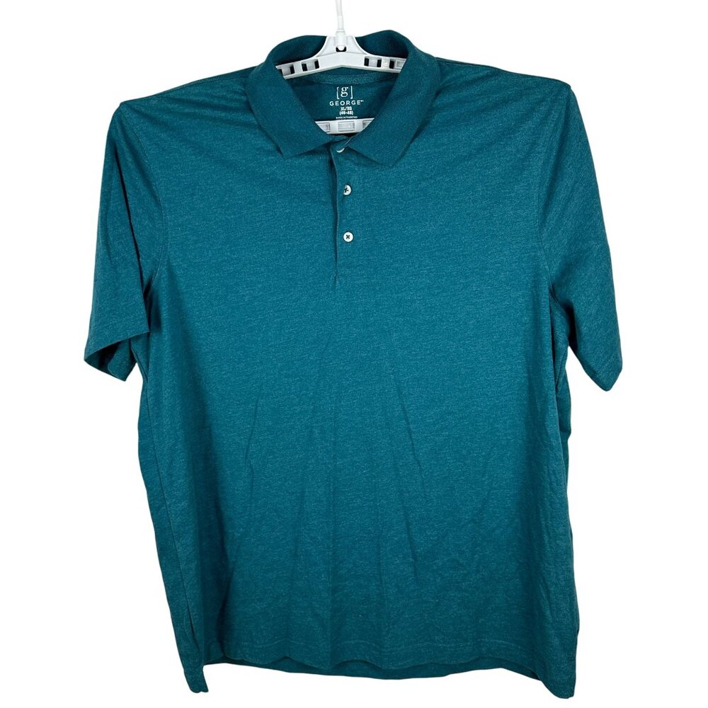 George Mens Size XL Polo Shirt Teal Short Sleeve 60% Cotton 40% Polyester